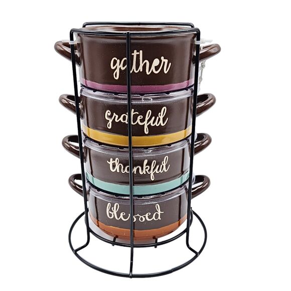 Boston Warehouse Inspirational 4PC Stacking Crocks Soup Bowl Set With Stand NEW - Picture 7 of 7